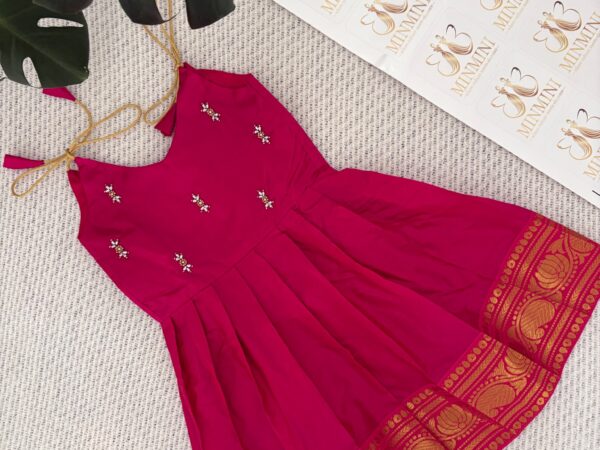Athirai - Rani Pink hand embroidery work gown
