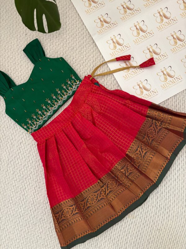 Radhe – Green and Res hand embroidery work skirt and top