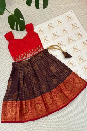 Athira – Red and purple hand embroidery work skirt and top