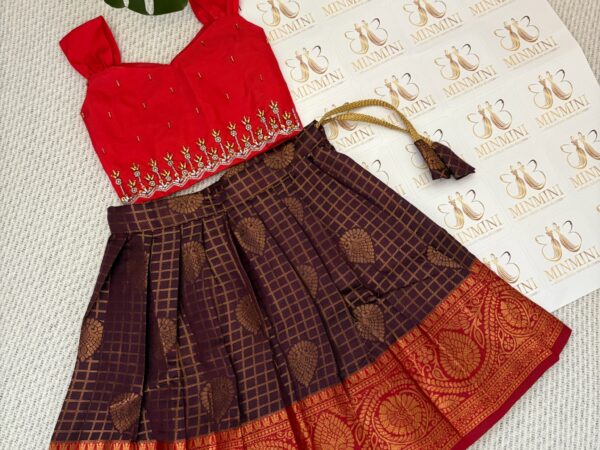 Athira - Red and purple hand embroidery work skirt and top
