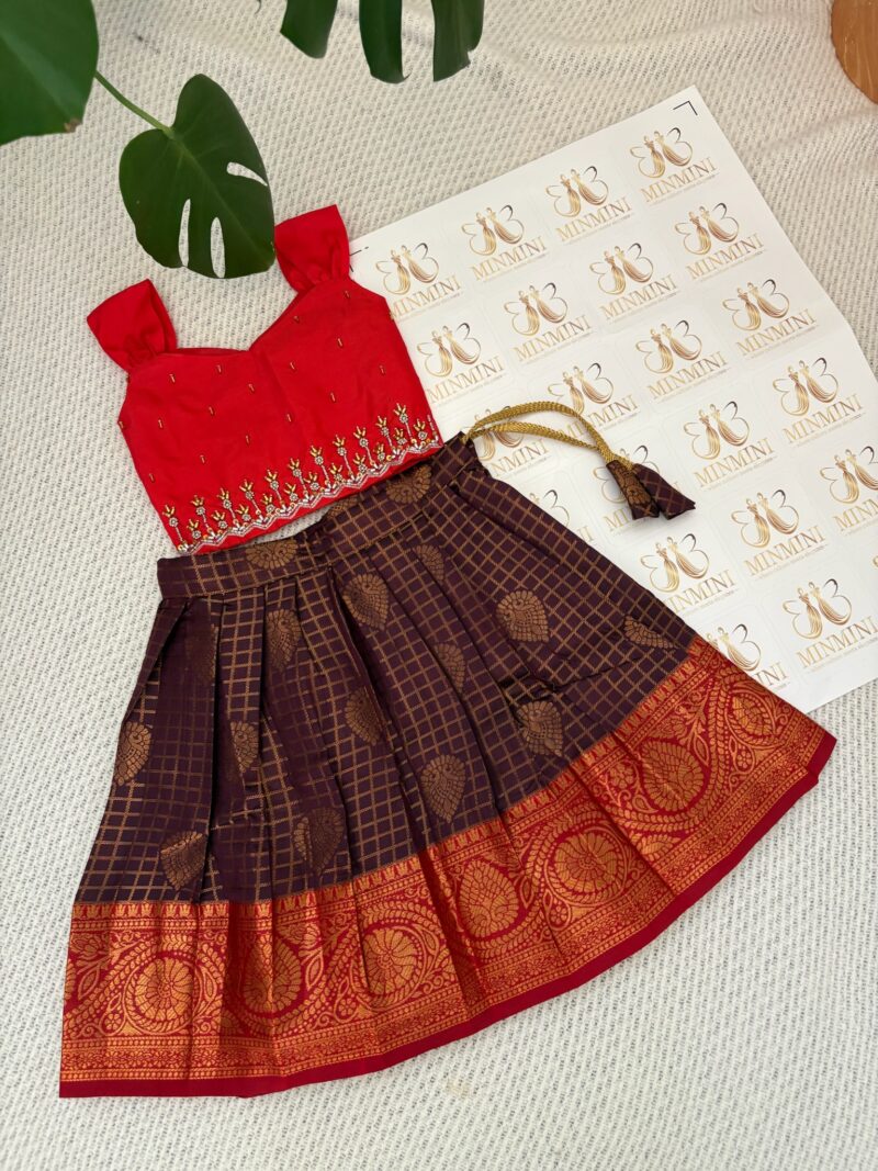 Athira - Red and purple hand embroidery work skirt and top