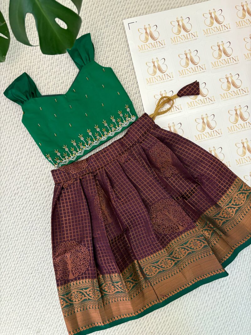 Imai - Green and Purple hand embroidery work skirt and top