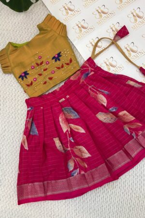 Kani – Metalllic Green and Pink hand embroidery floral work skirt and top