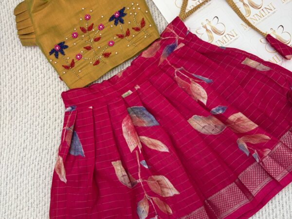 Kani - Metalllic Green and Pink hand embroidery floral work skirt and top