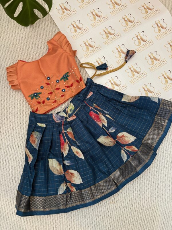 Mahi – Peach and blue hand embroidery floral work skirt and top