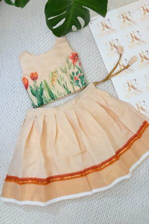 Thuya – cream white hand embroidery floral work skirt and top