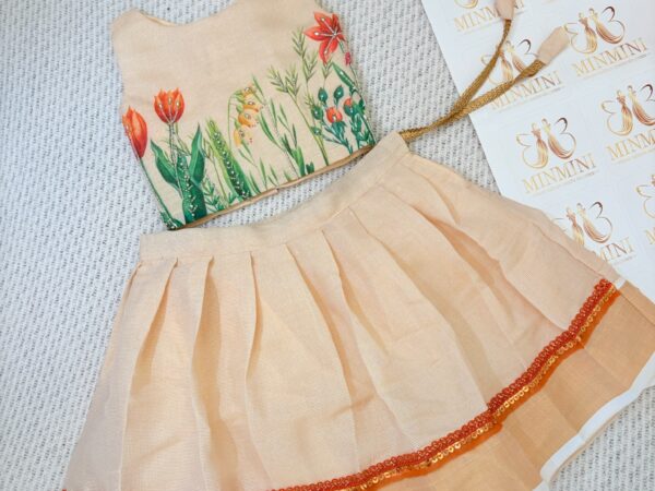 Thuya - cream white hand embroidery floral work skirt and top