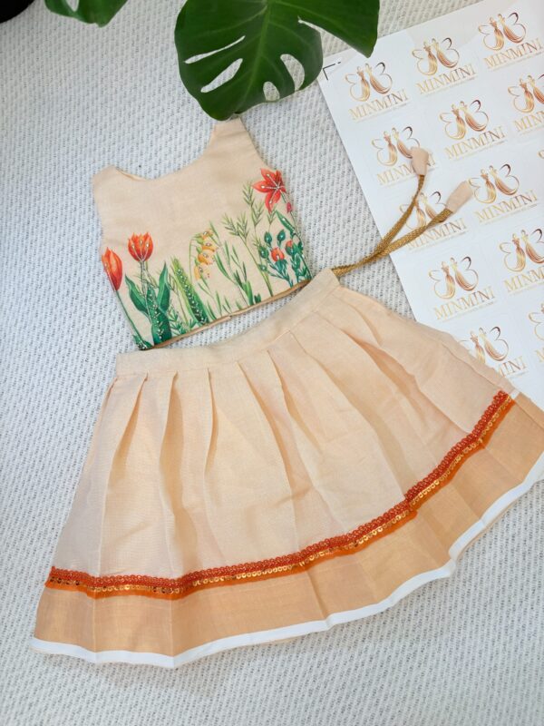 Thuya – cream white hand embroidery floral work skirt and top